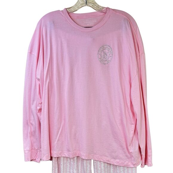 Victoria’s Secret Flannel 2 Piece Pajama Set Womens L Iconic Pink Stripe NWOT - Picture 3 of 16